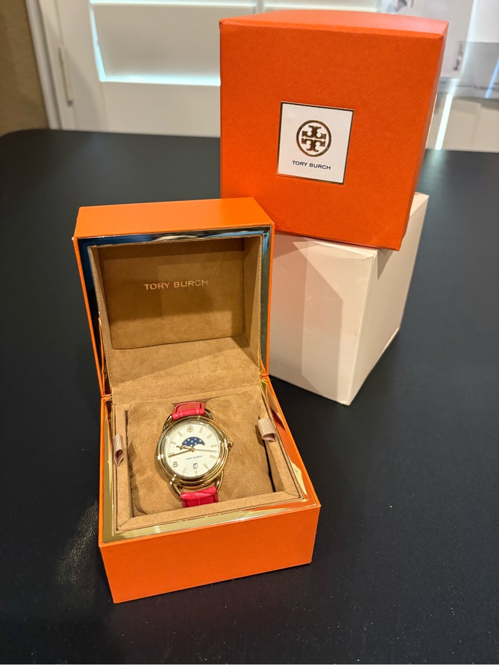 NWT Tory Burch Women’s Gold Watch with Red leather Strap